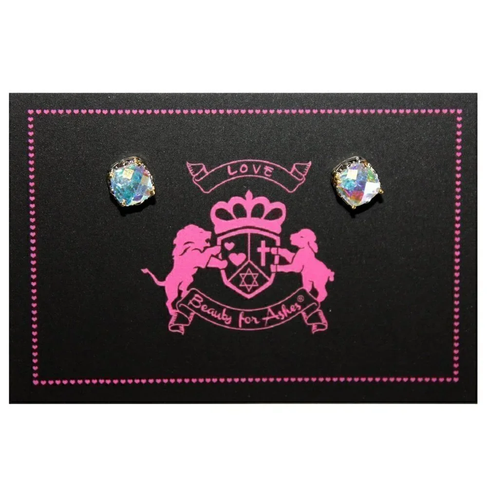 6mm Aurora Borealis Two Tone Throne Room Mini CZ Checkerboard Cut Stud Earrings